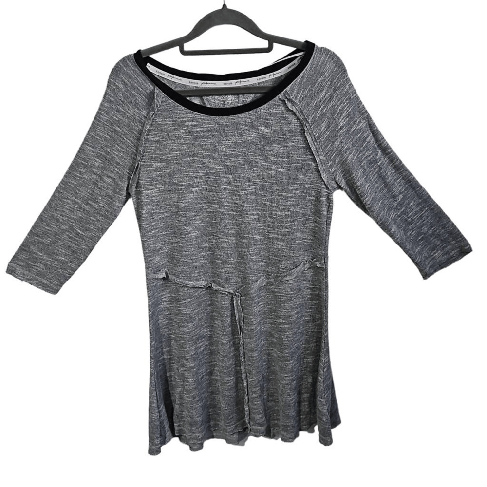 Kensie Girls Size M Bateau Neck Long Sleeve Dress Grey Casual Basic Exposed Hem